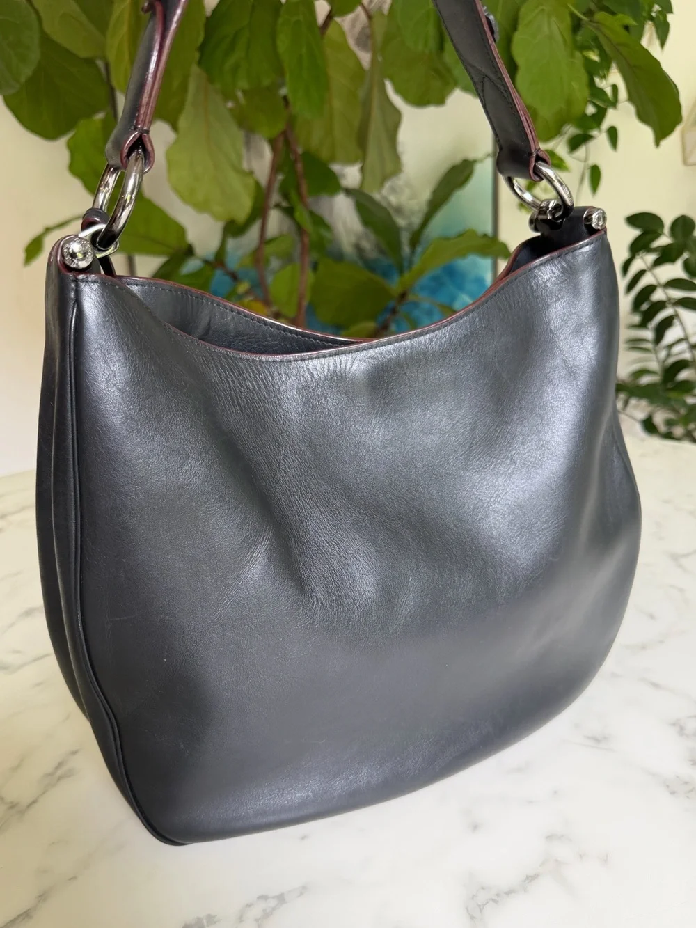 Coach Nomad Mae Hobo in Willow Floral Tea Roses Black Leather Shoulder Bag 55543